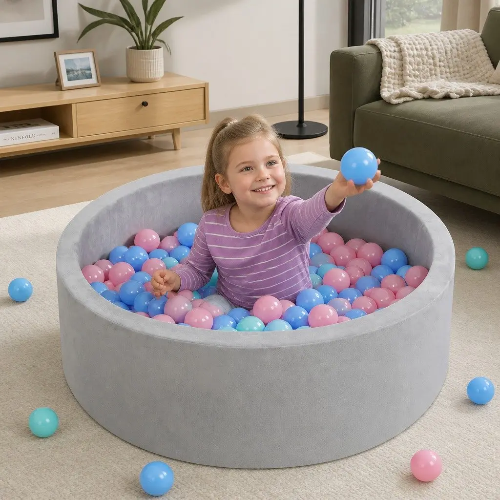 Kids Ball Pit Indoor Play Ocean Balls Portable Foldable Sensory Toy Grey