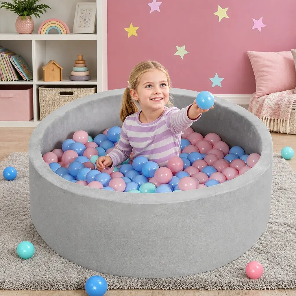 Kids Ball Pit Indoor Play Ocean Balls Portable Foldable Sensory Toy Grey