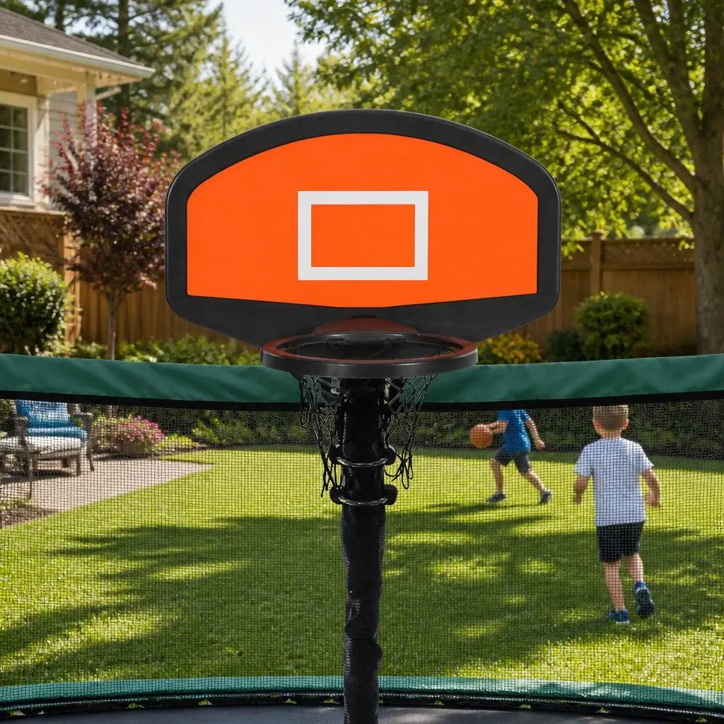 Kids Trampoline for Backyard Play with Basketball Hoop Enclosure Net Ladder 8FT 10FT 12FT