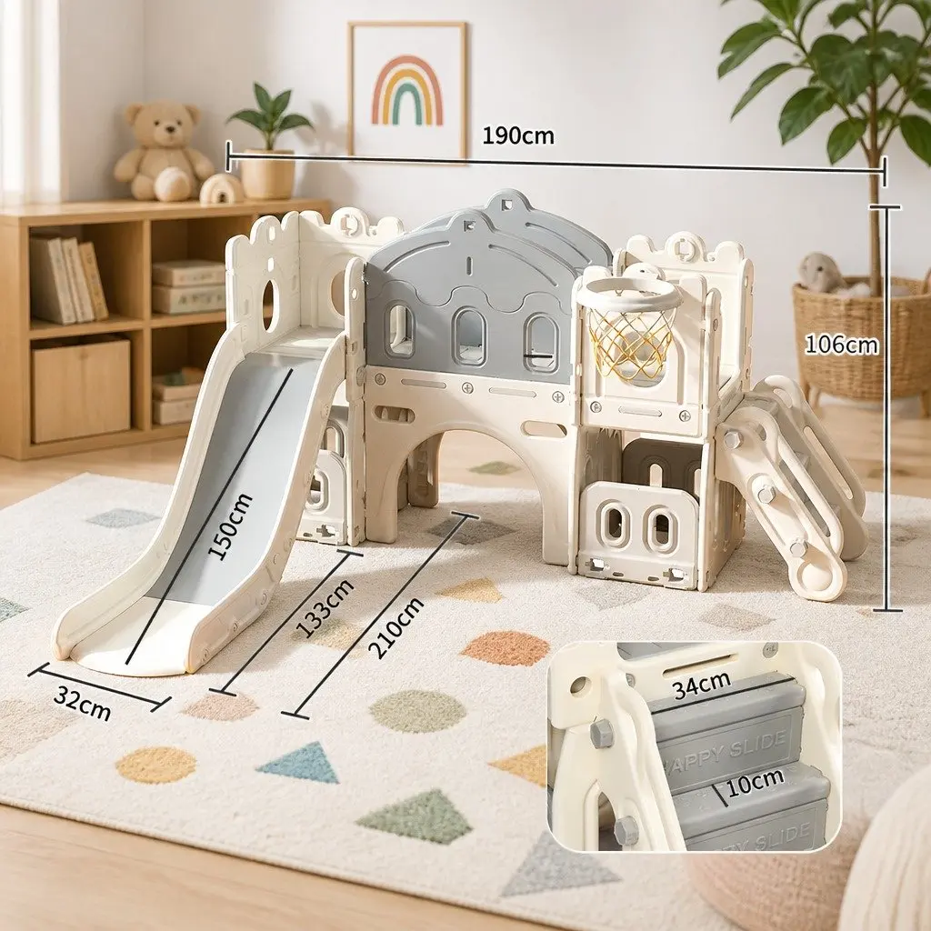 6 In 1 Kids Slide Set Play Centre for Outdoor Use 190cm L x 210cm W x 106cm H