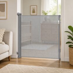 Retractable Baby Safety Gate Specs: 150cm Grey Mesh