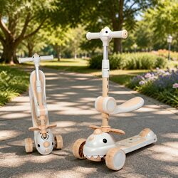 Kids Scooter Foldable Flip-able Seat Adjustable Handlebar 3-Wheel Lean Steer