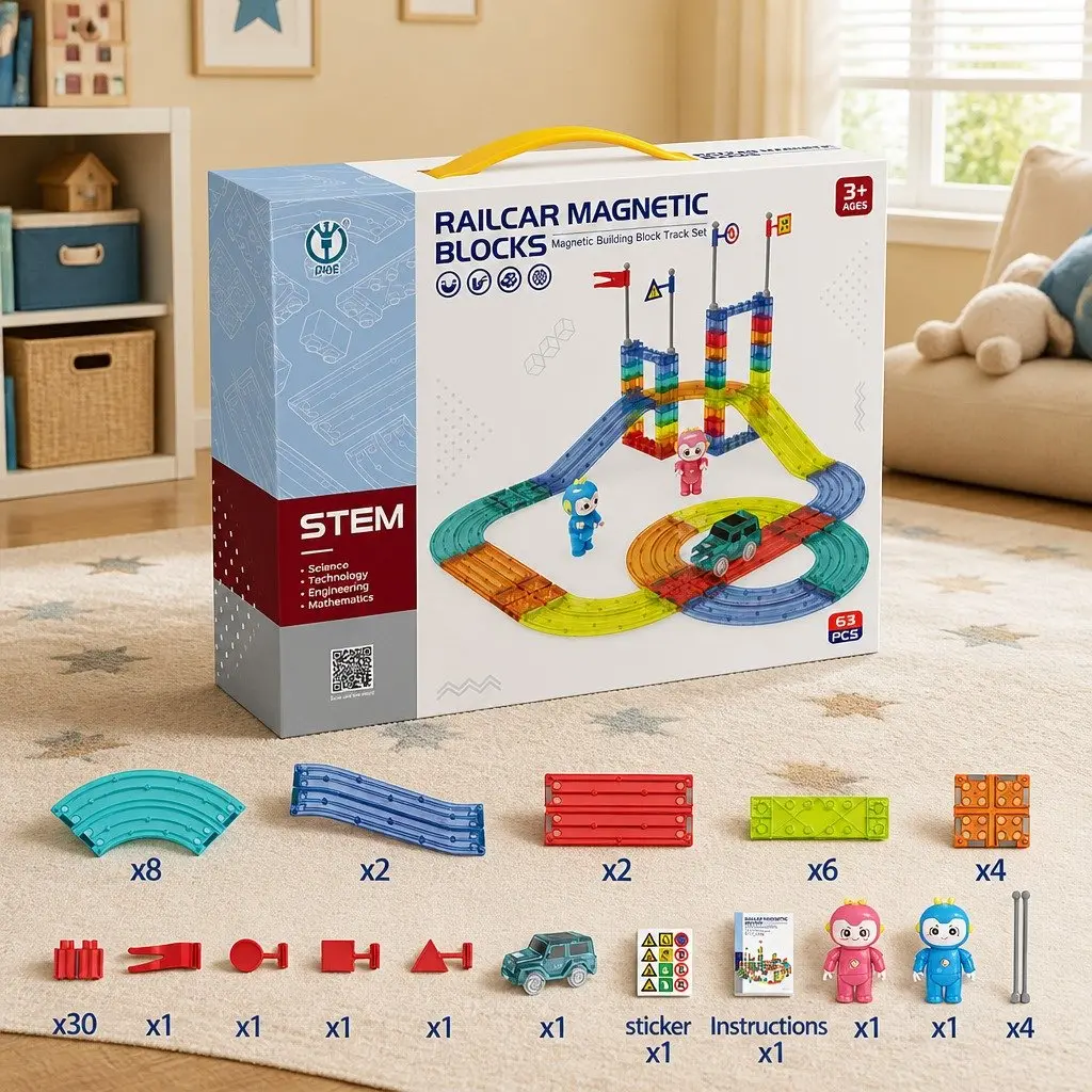Kids Magnetic Tiles Building Blocks Set 63pcs Dinosaur Themed Educational Toy