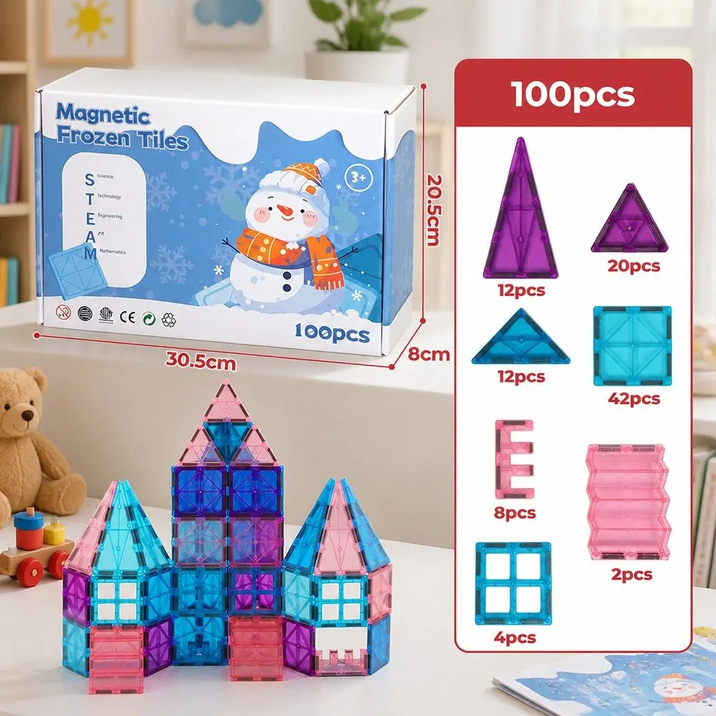 100 PCS Magnetic Building Tiles Set for Children