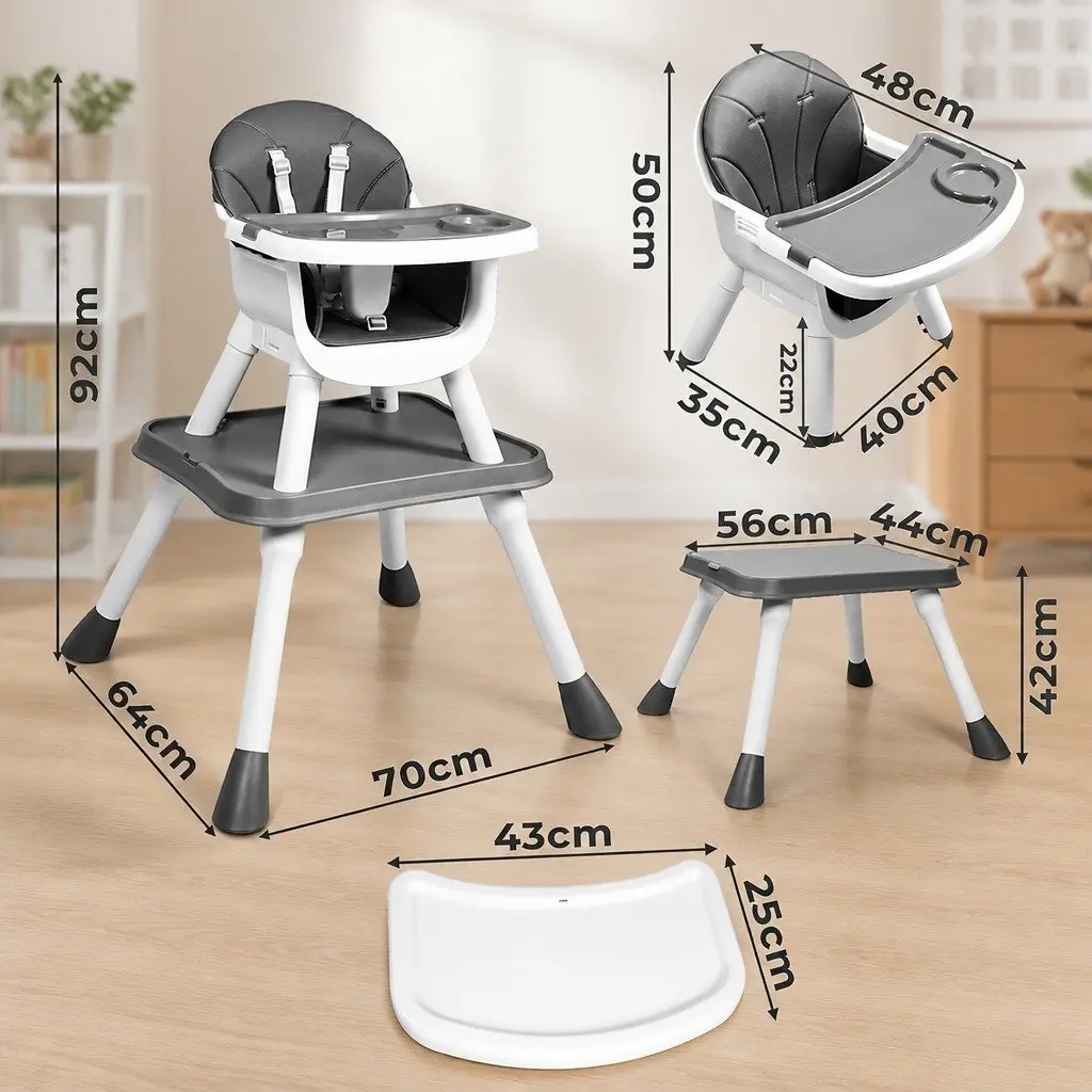 Baby High Chair Convertible Feeding Dining Seat 8-In-1 for Infant Toddler Play Table Grey