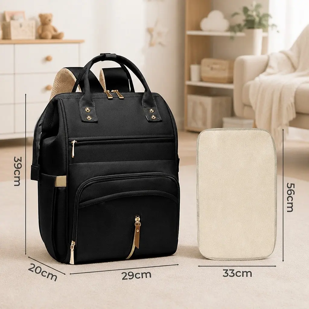 Mummy Backpack Diaper Bag Travel Organizer Black 28cm W x 18cm D x 40cm H 1 Piece