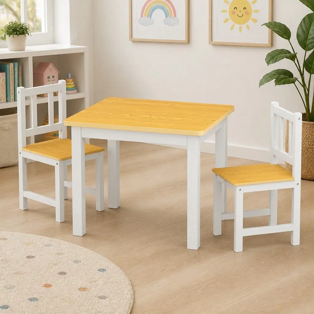 Kids Table and Chairs Set Wooden 3PCS Study Activity Play Craft Art Station