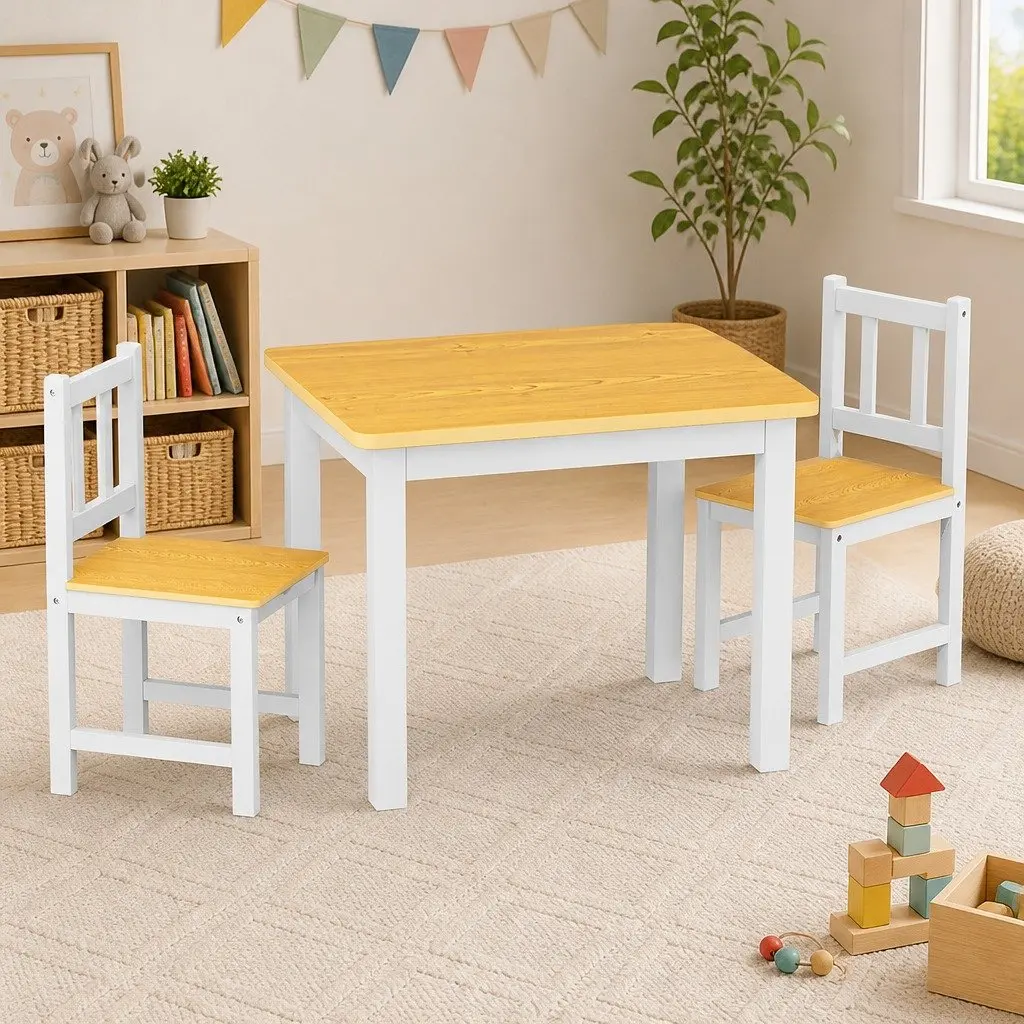 Kids Table and Chairs Set Wooden 3PCS Study Activity Play Craft Art Station