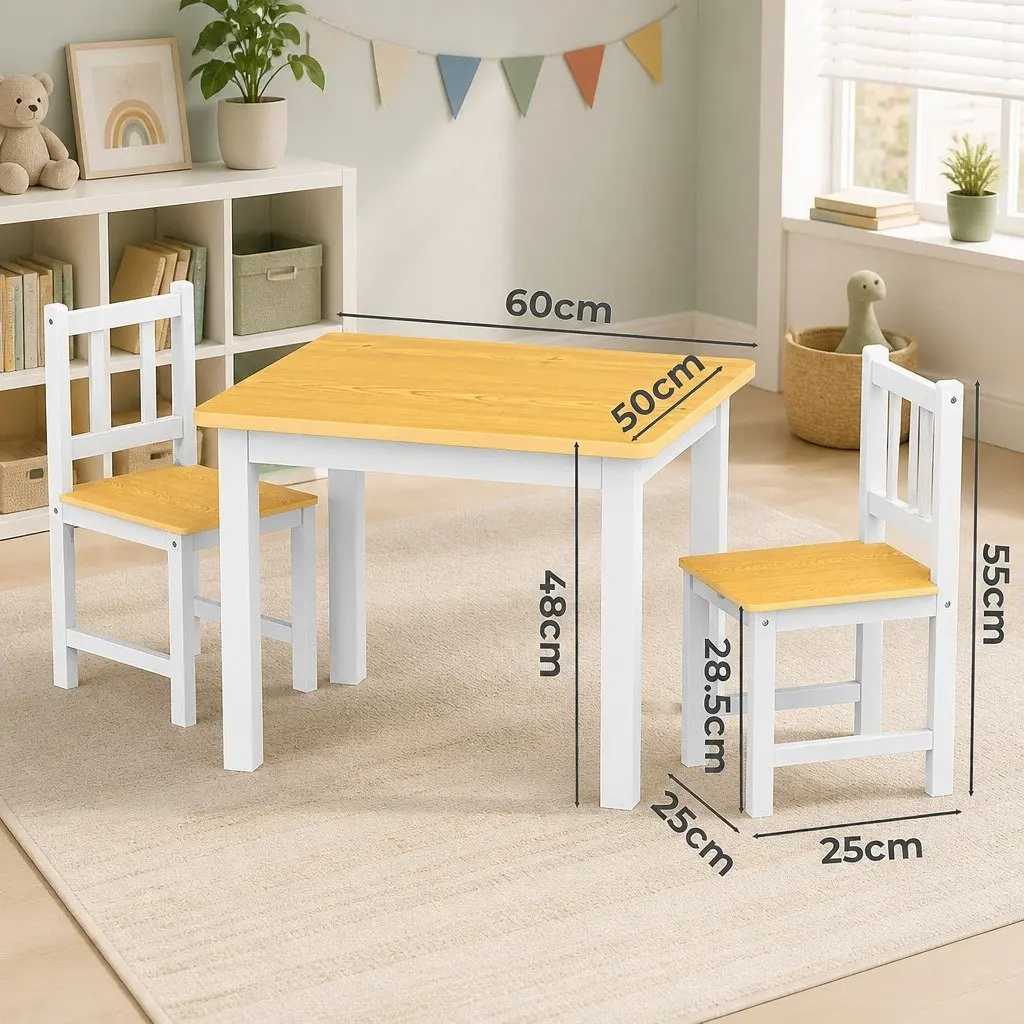 Kids Table and Chairs Set Wooden 3PCS Study Activity Play Craft Art Station
