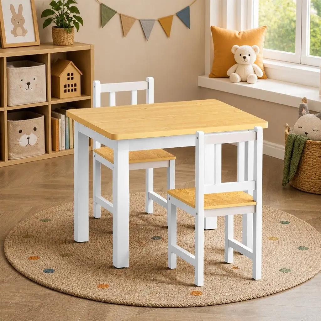 Kids Table and Chairs Set Wooden 3PCS Study Activity Play Craft Art Station