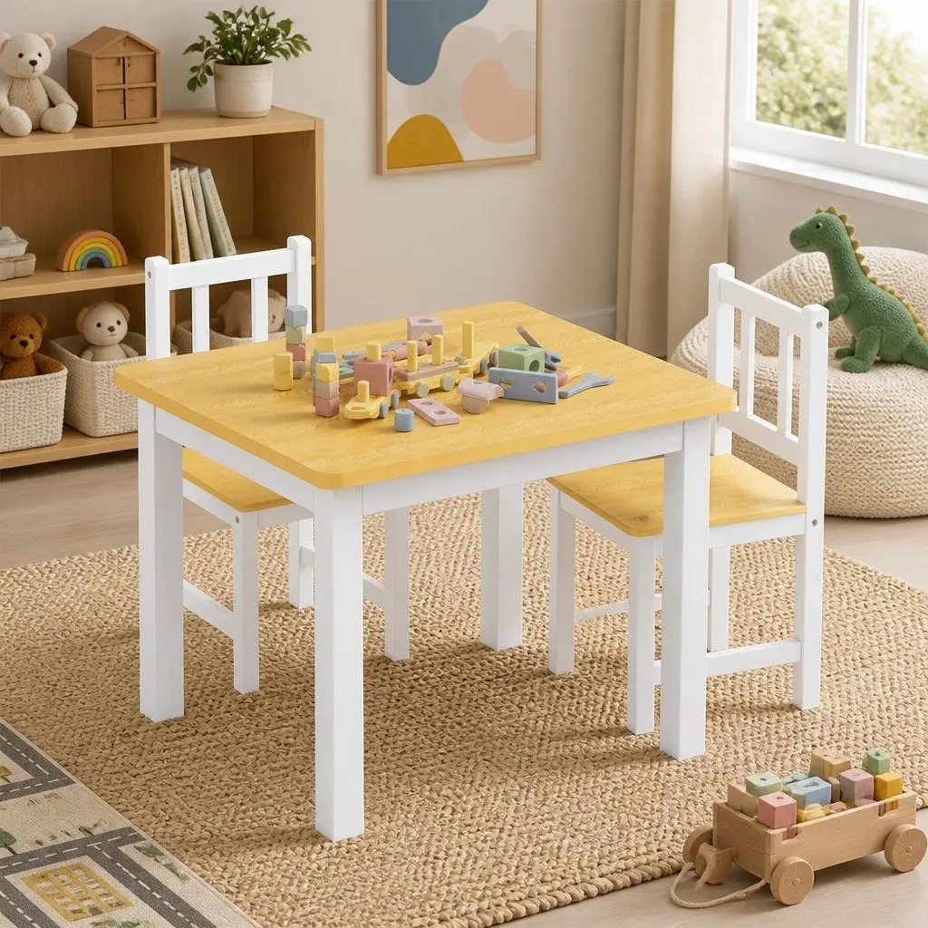 Kids Table and Chairs Set Wooden 3PCS Study Activity Play Craft Art Station