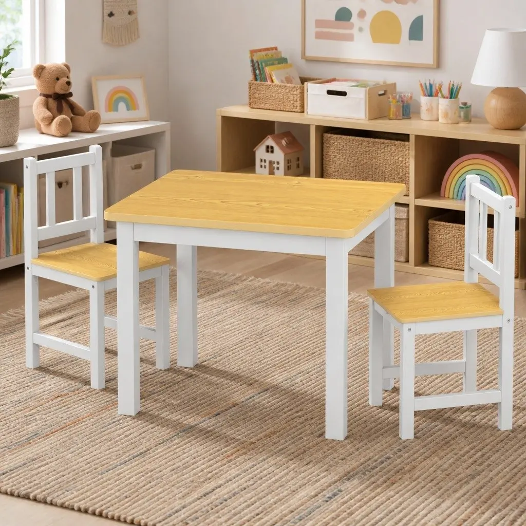 Kids Table and Chairs Set Wooden 3PCS Study Activity Play Craft Art Station
