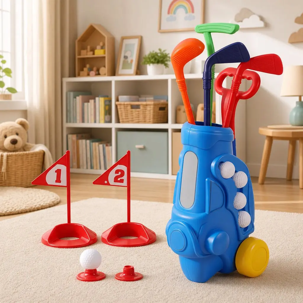 Kids Golf Set Pull Cart Clubs Balls Practice Holes Indoor Outdoor Backyard Play