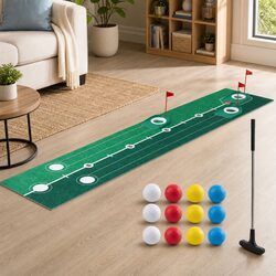 Kids Golf Putting Set: 2m Mat, Putter, 12 Balls, 3 Targets