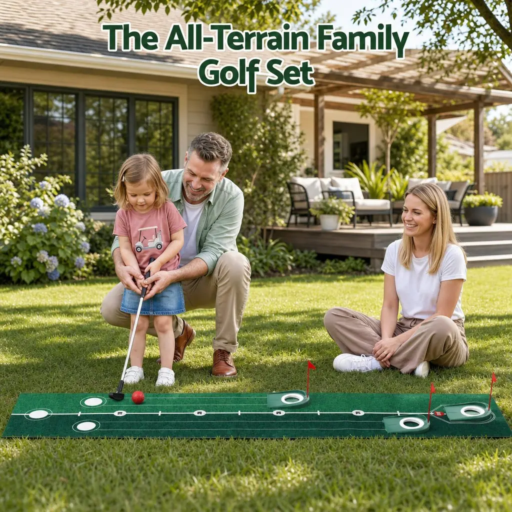 Kids Golf Putting Set Indoor Outdoor Use 2m Mat Club Balls Target Holes