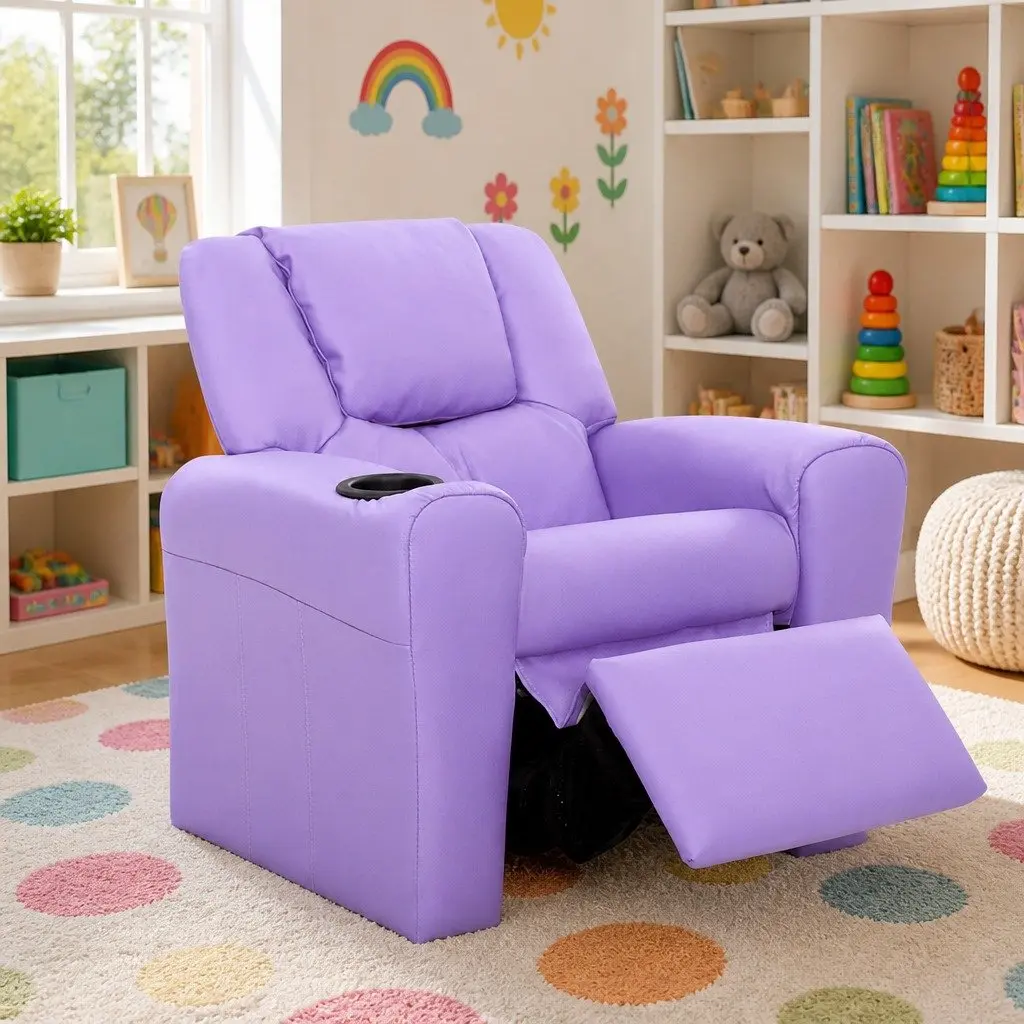 Kids Recliner Chair for Living Room Purple PU Leather 65 x 42 x 61cm