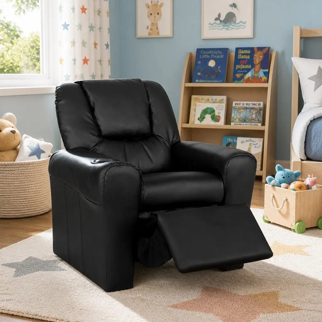Kids Recliner Chair Black Lounge Sofa Armchair for Children 65 x 42 x 61cm