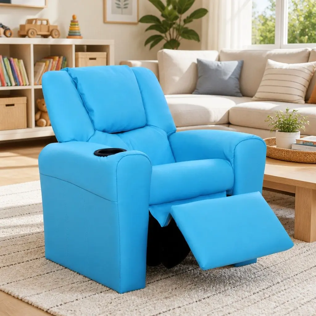 Kids Recliner Chair Blue Armchair for Relaxing 65 x 42 x 61cm