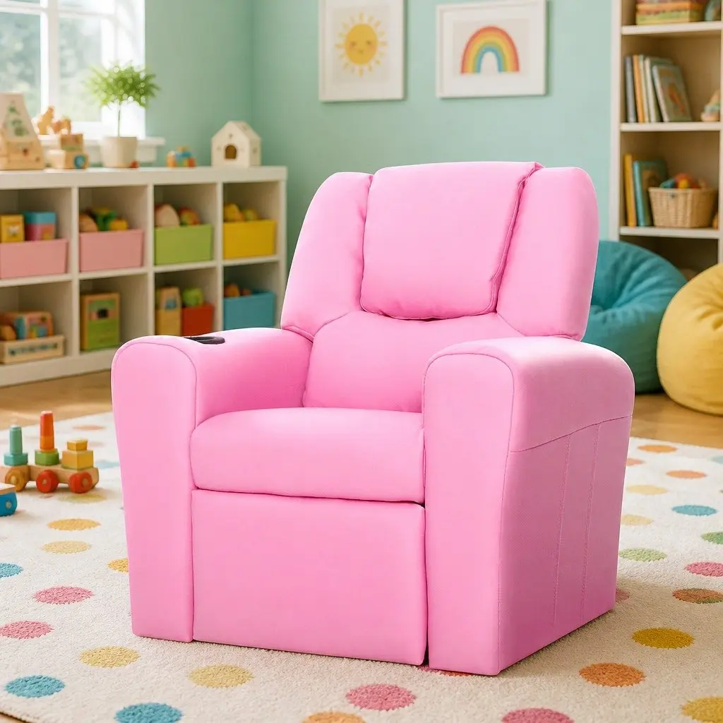 Kids Recliner Chair Pink PU Leather Sofa Lounge Couch Children Armchair Relax