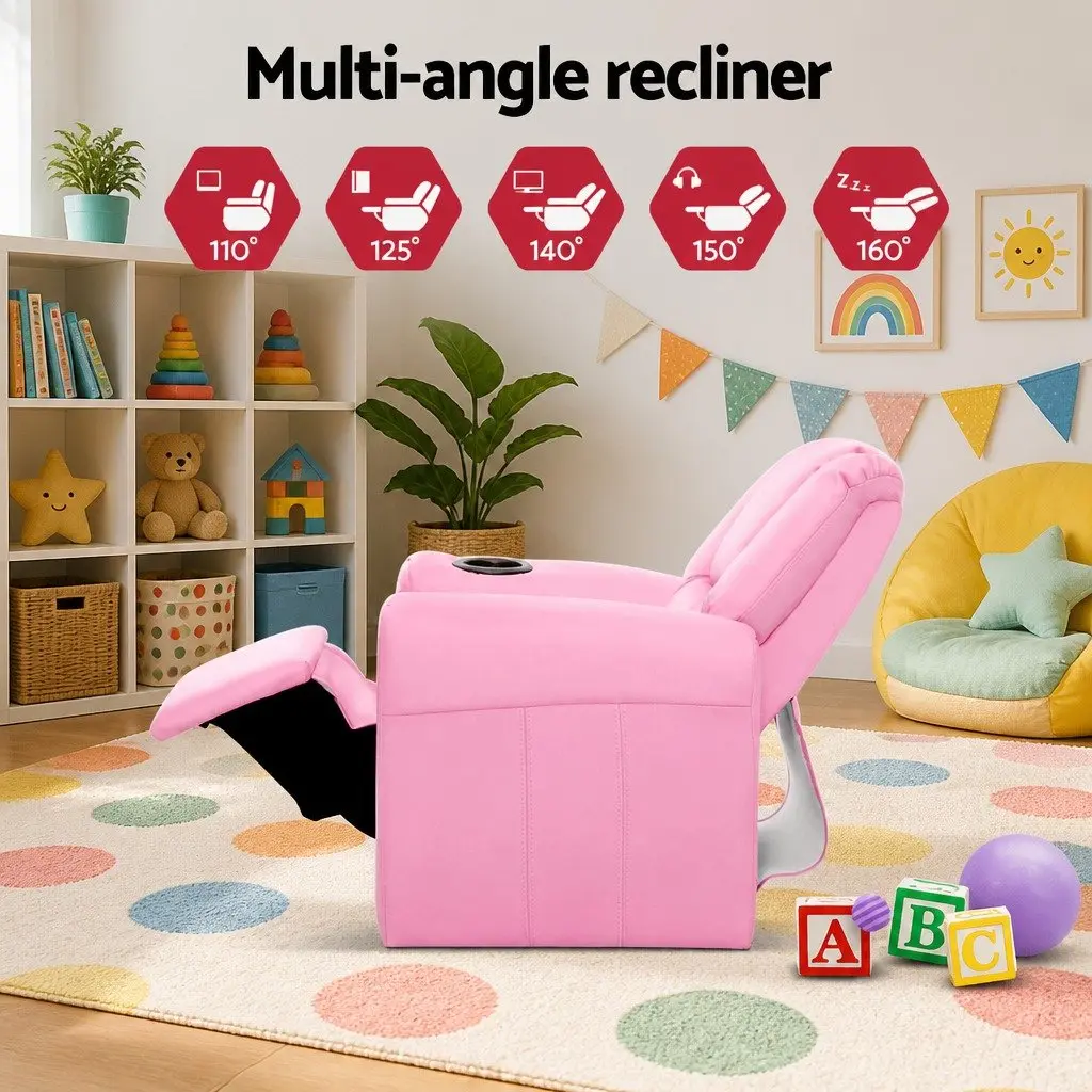 Kids Recliner Chair Pink PU Leather Sofa Lounge Couch 65 x 42 x 61cm