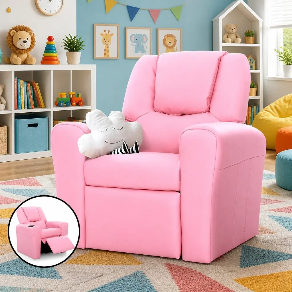 Kids Recliner Chair Pink PU Leather Sofa Lounge Couch 65 x 42 x 61cm