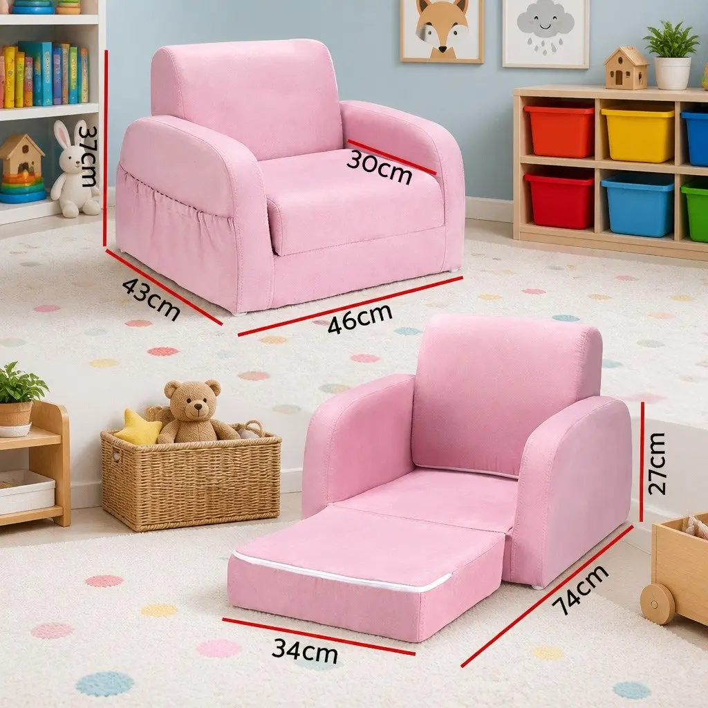 Kids Sofa 1 Seater Flip Open Couch Lounger Chair Pink Armchair Pretend Play