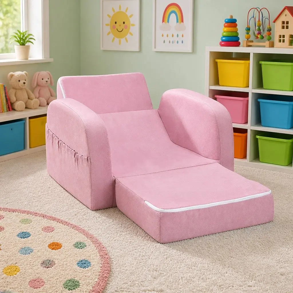 Kids Sofa 1 Seater Flip Open Couch Lounger Chair Pink Armchair Pretend Play