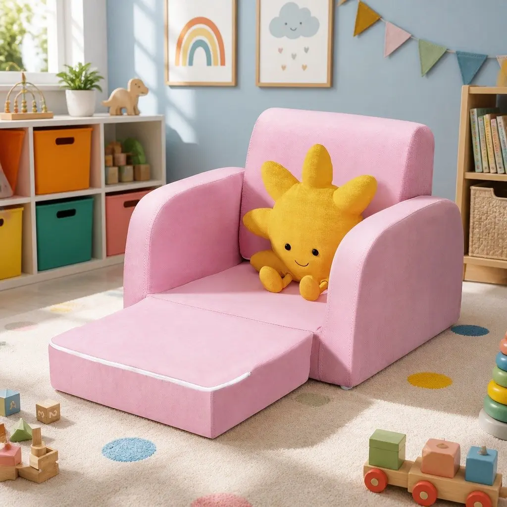 Kids Sofa 1 Seater Flip Open Couch Lounger Chair Pink Armchair Pretend Play