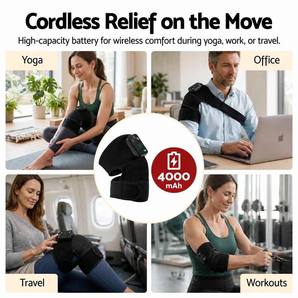 Knee Massager with Heat 2 Pack Cordless Vibration Pain Relief Adjustable Straps