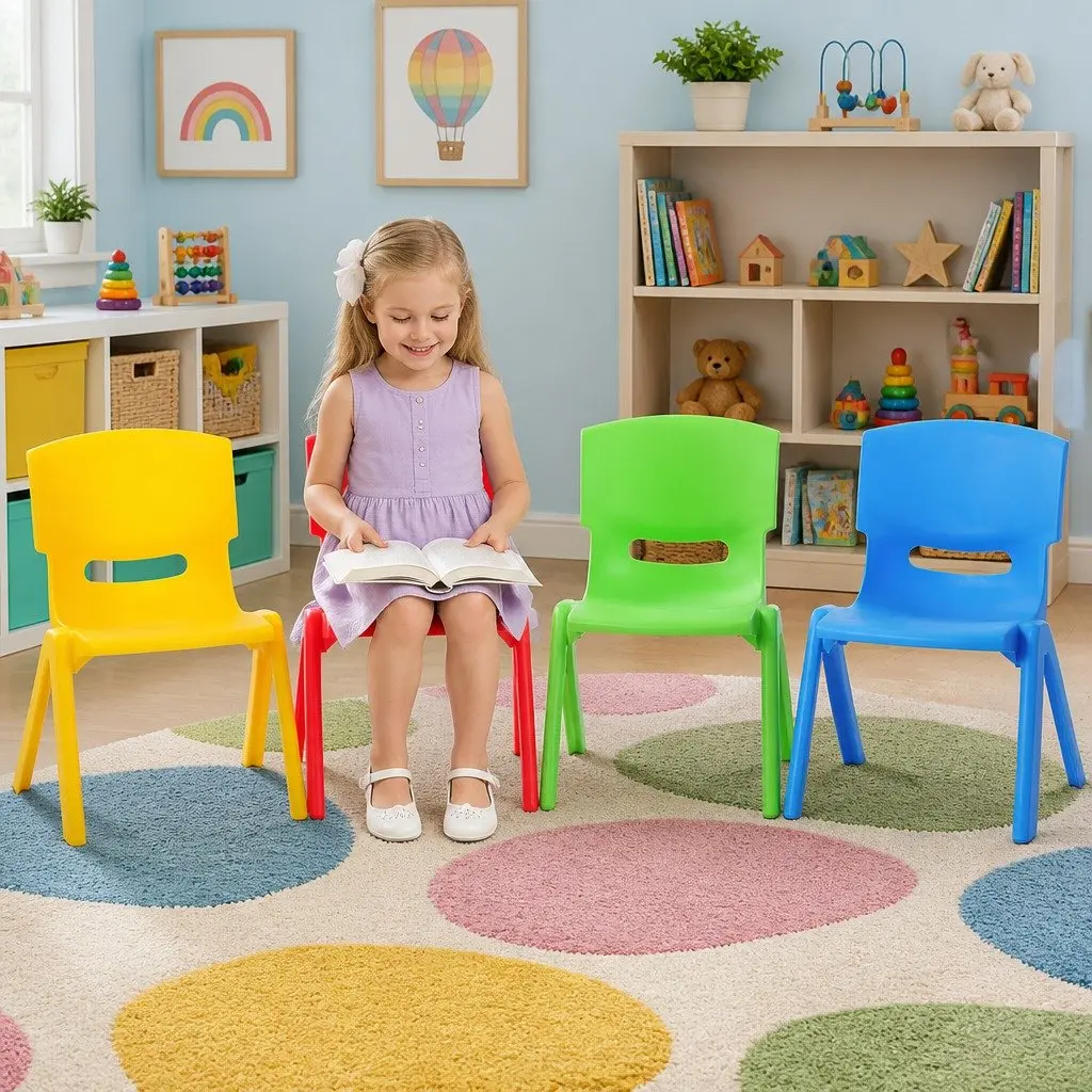 Kids Plastic Chairs Set of 4 Stackable Activity Study Seat Multicoloured Indoor