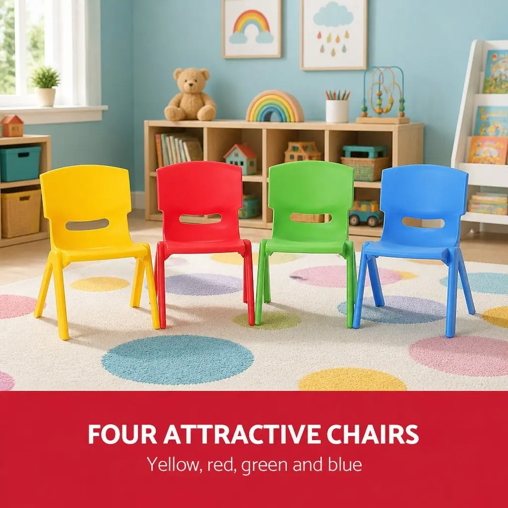 Kids Plastic Chairs Set of 4 Stackable Activity Study Seat Multicoloured Indoor