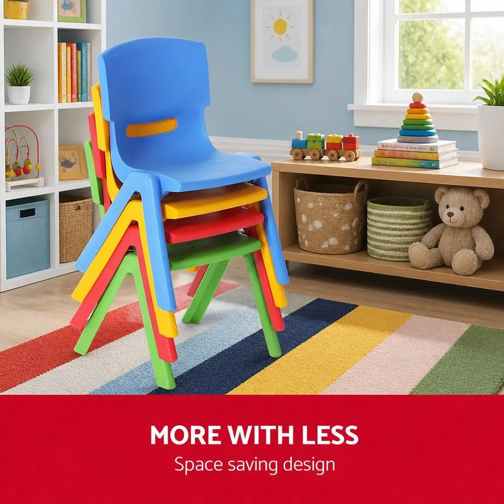 Kids Plastic Chairs Set of 4 Stackable Activity Study Seat Multicoloured Indoor