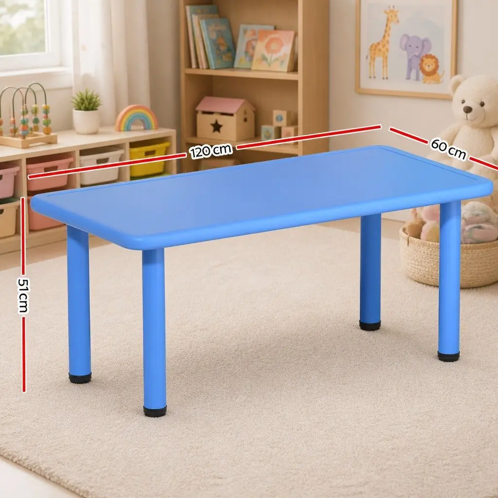 Kids Activity Table Plastic Square Study Desk Indoor Outdoor Play 120x60cm Blue