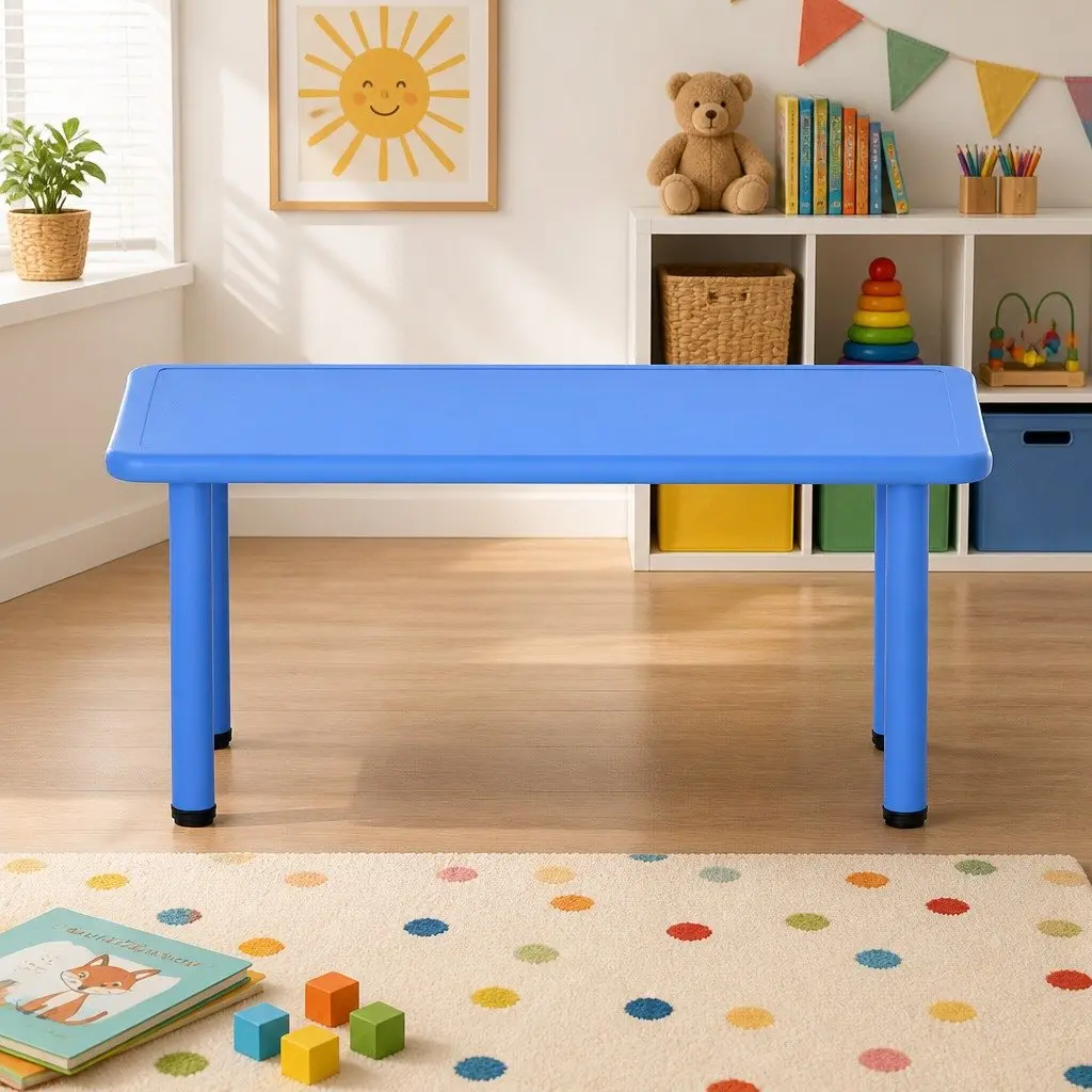 Kids Activity Table Plastic Square Study Desk Indoor Outdoor Play 120x60cm Blue