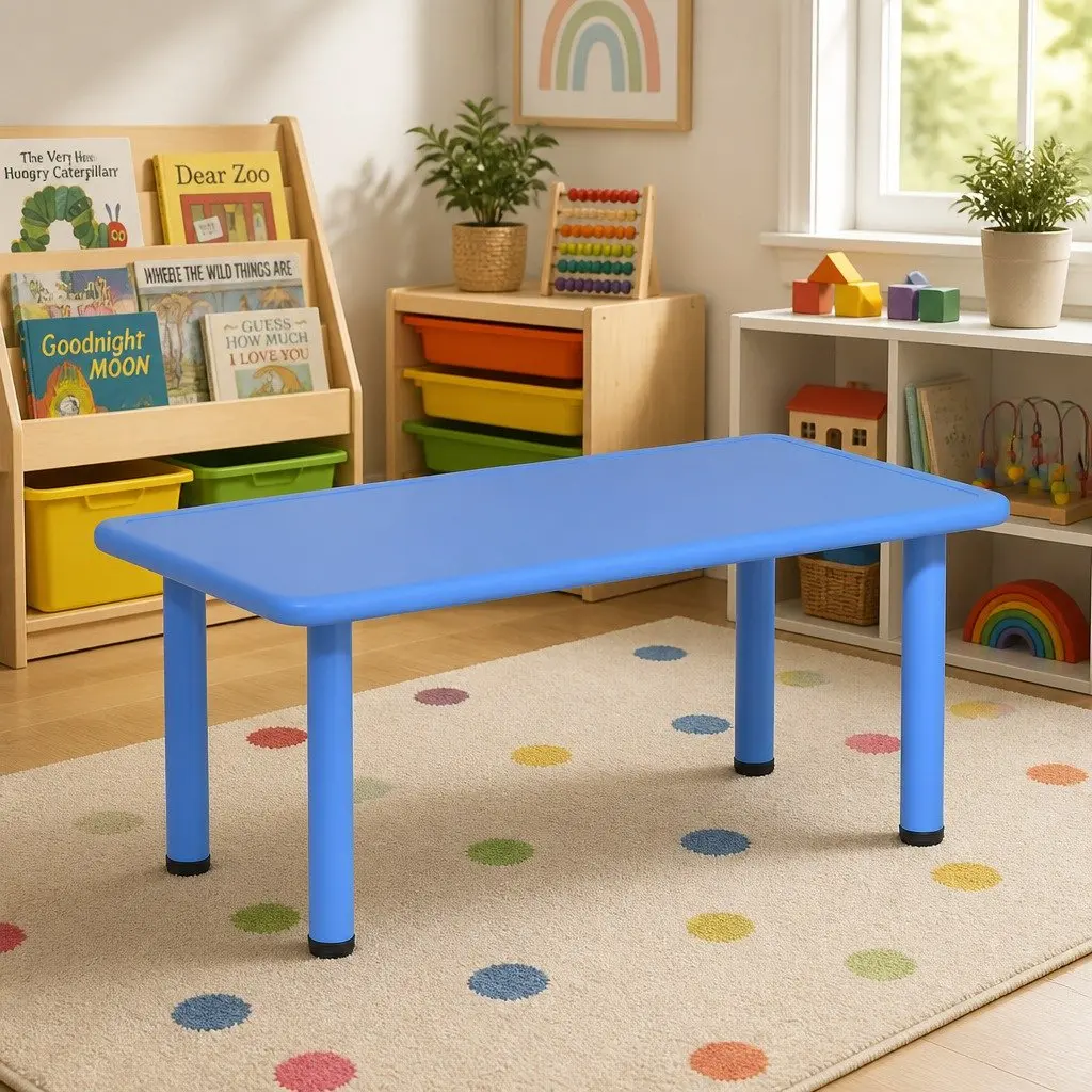 Kids Activity Table Plastic Square Study Desk Indoor Outdoor Play 120x60cm Blue