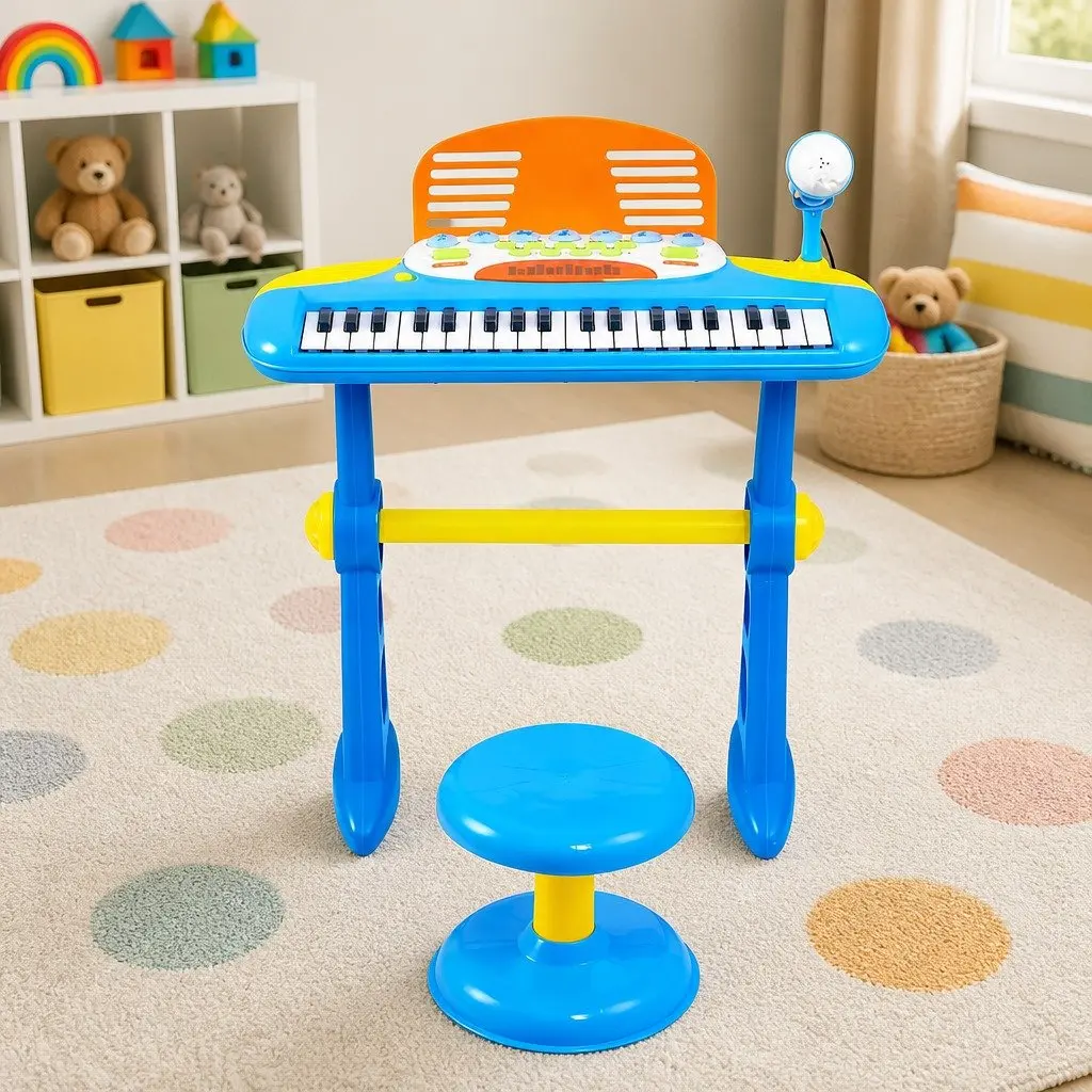 Kids Piano Keyboard Set for Use in Playroom 37 Keys with Stool