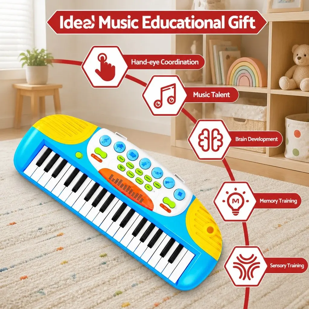 Kids Piano Keyboard Set for Use in Playroom 37 Keys with Stool