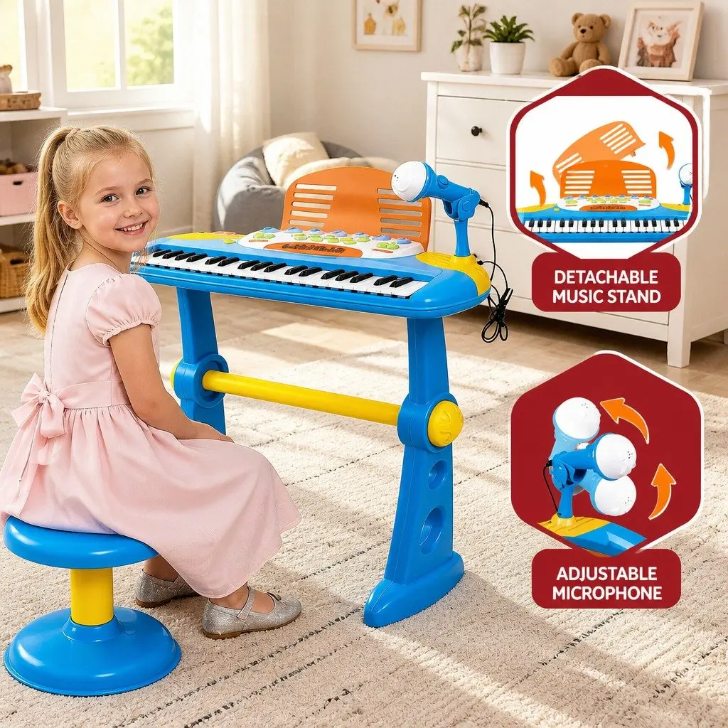Kids Piano Keyboard Set for Use in Playroom 37 Keys with Stool