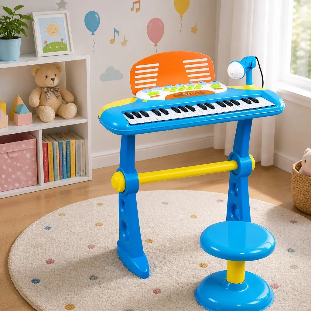 Kids Piano Keyboard Set for Use in Playroom 37 Keys with Stool