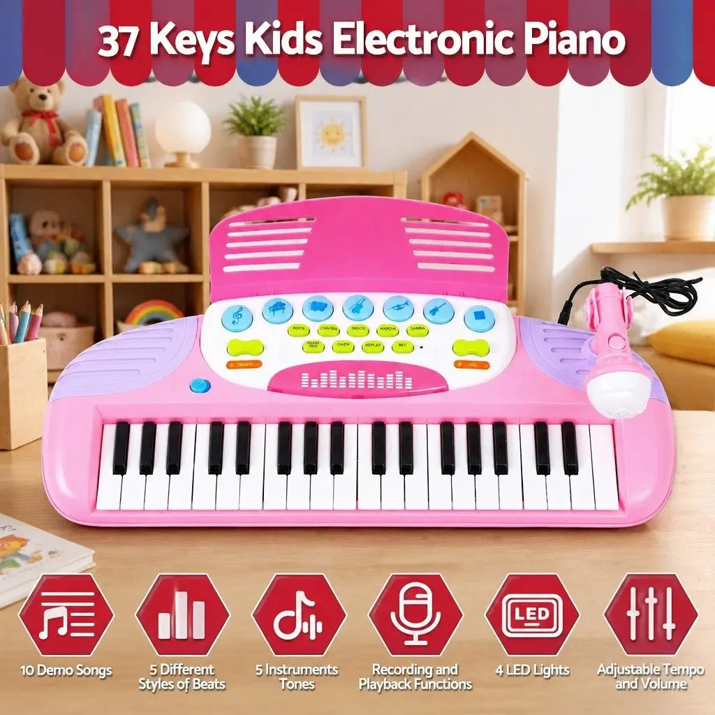 Kids Piano Keyboard Musical Instrument Set for Learning with Stool 37 Keys