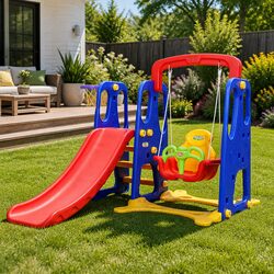 Kids 3-in-1 Outdoor Slide Swing Set: Dimensions & Specs