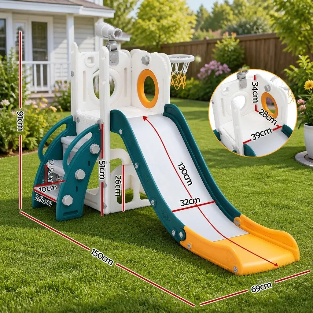 Kids Slide Set Outdoor Play Area with Basketball Hoop 130 cm Slide
