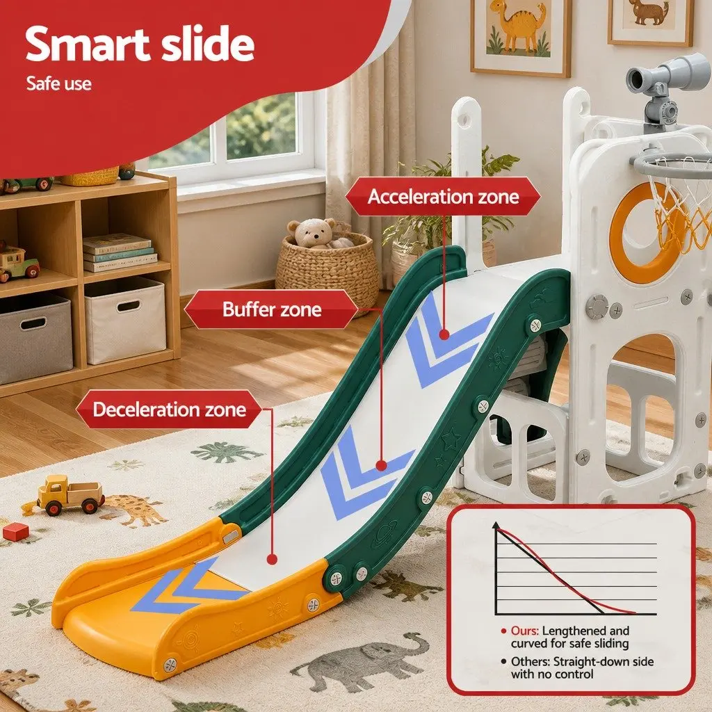 Kids Slide Set Outdoor Play Area with Basketball Hoop 130 cm Slide