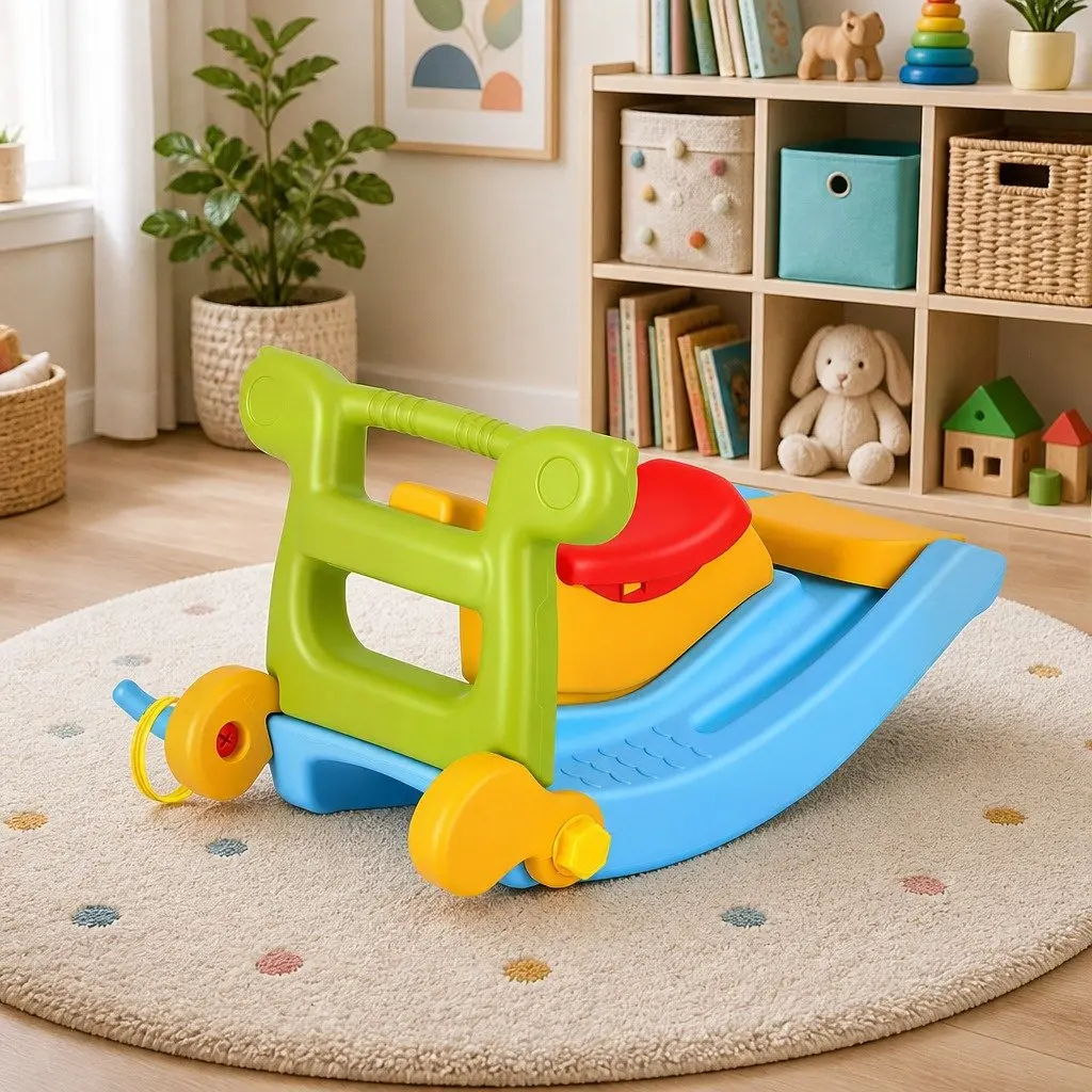 Kids Activity Playset Slide Rocking Horse Ring Toss Indoor Play Toddler