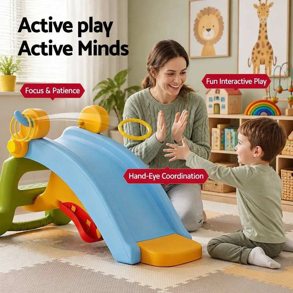 Kids Activity Playset Slide Rocking Horse Ring Toss Indoor Play Toddler