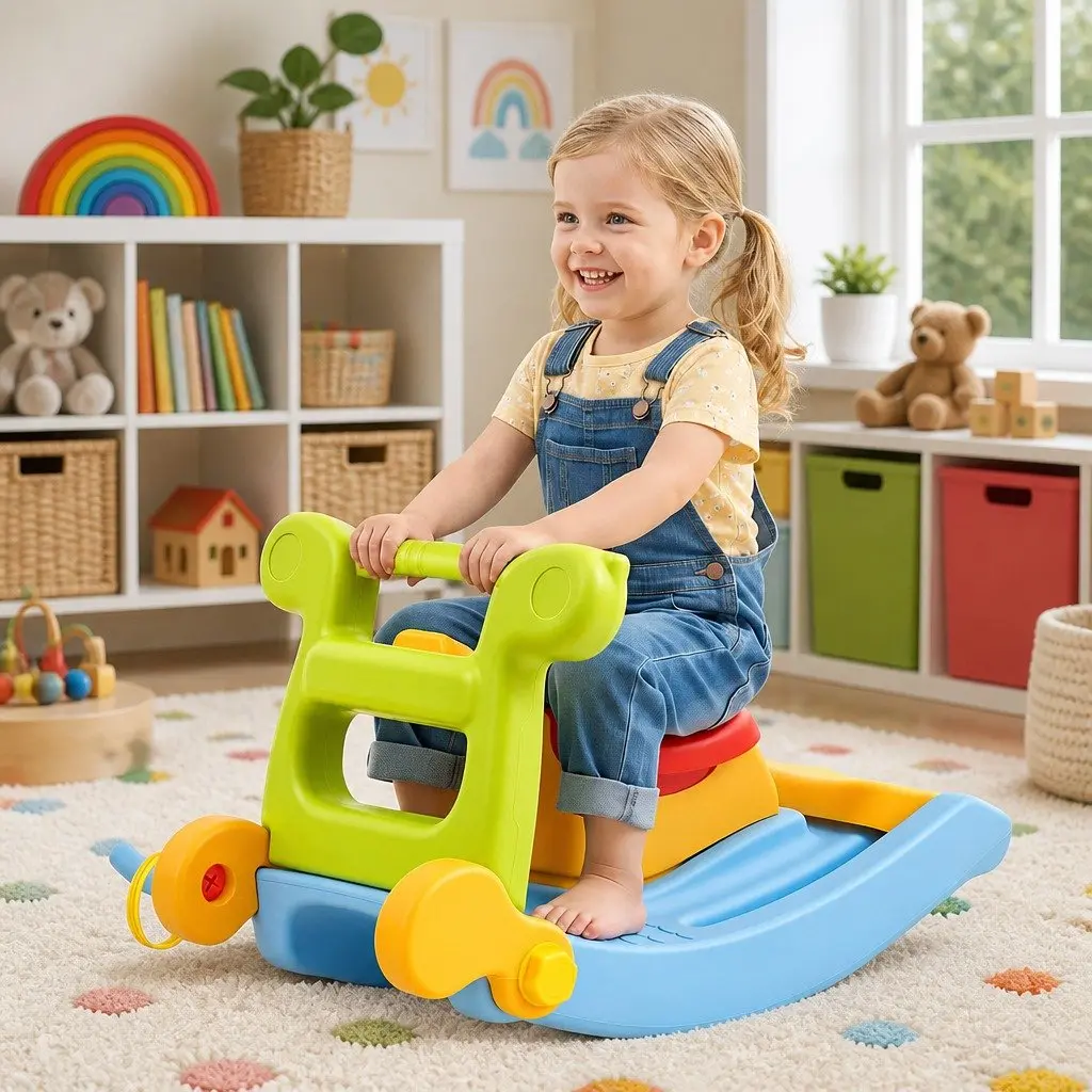 Kids Activity Playset Slide Rocking Horse Ring Toss Indoor Play Toddler