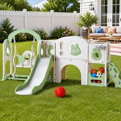 Kids Swing Slide Set Basketball Hoop Ring Football Outdoor Play Equipment 140cm