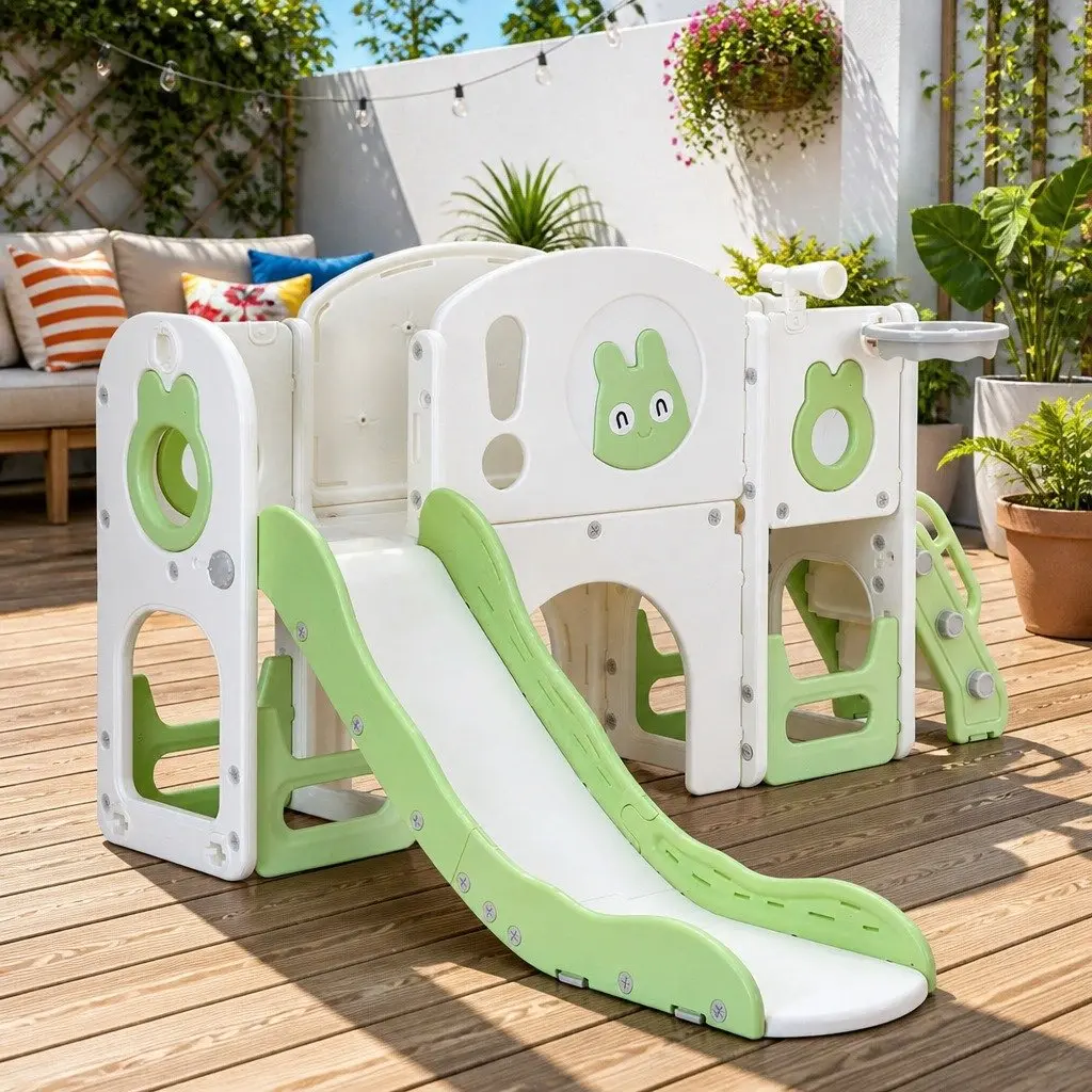 Kids Slide Swing Set for Outdoor Play 3 in 1 Green