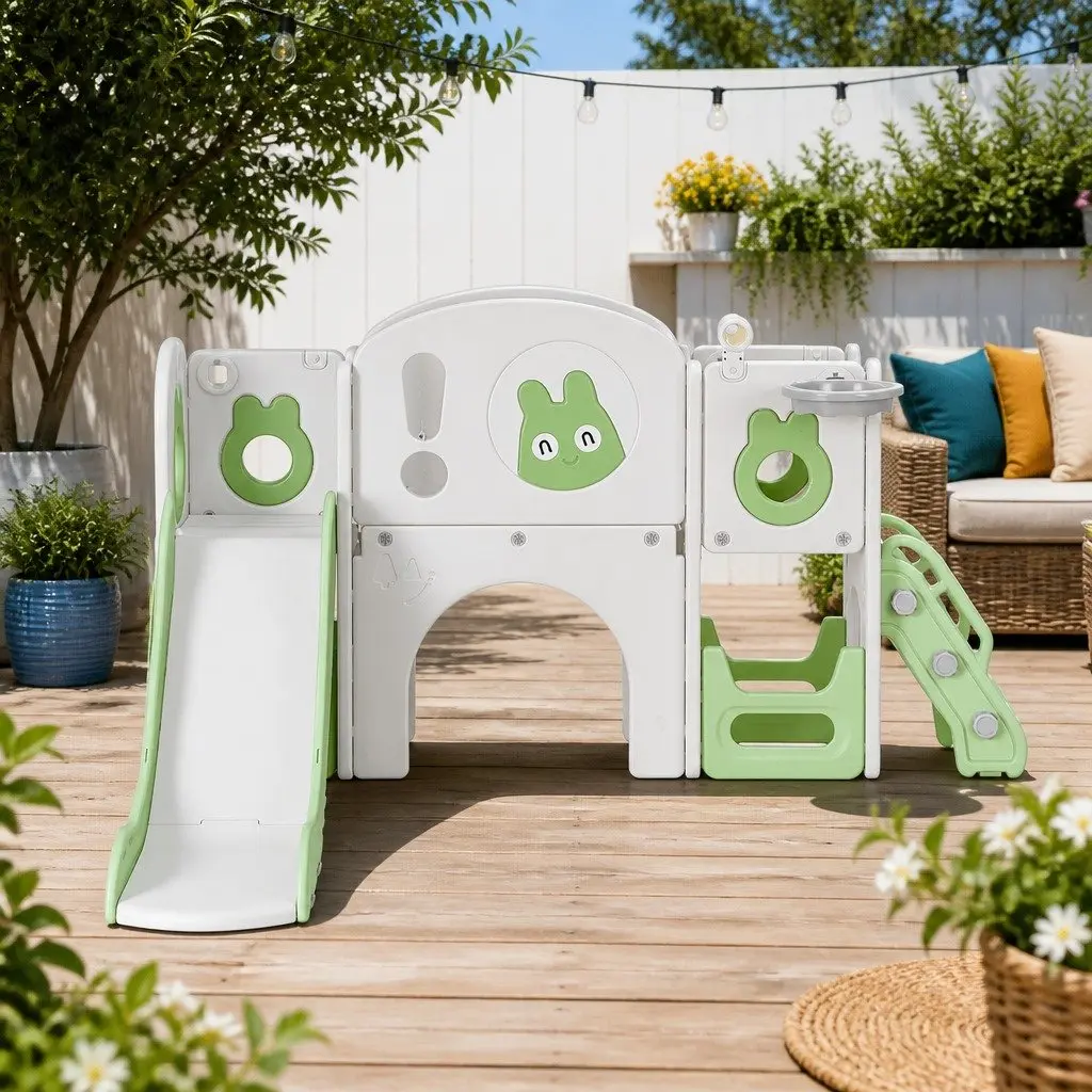Kids Slide Swing Set for Outdoor Play 3 in 1 Green
