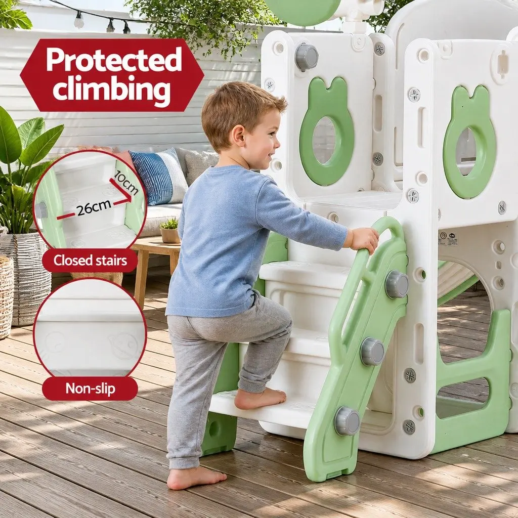 Kids Slide Swing Set for Outdoor Play 3 in 1 Green